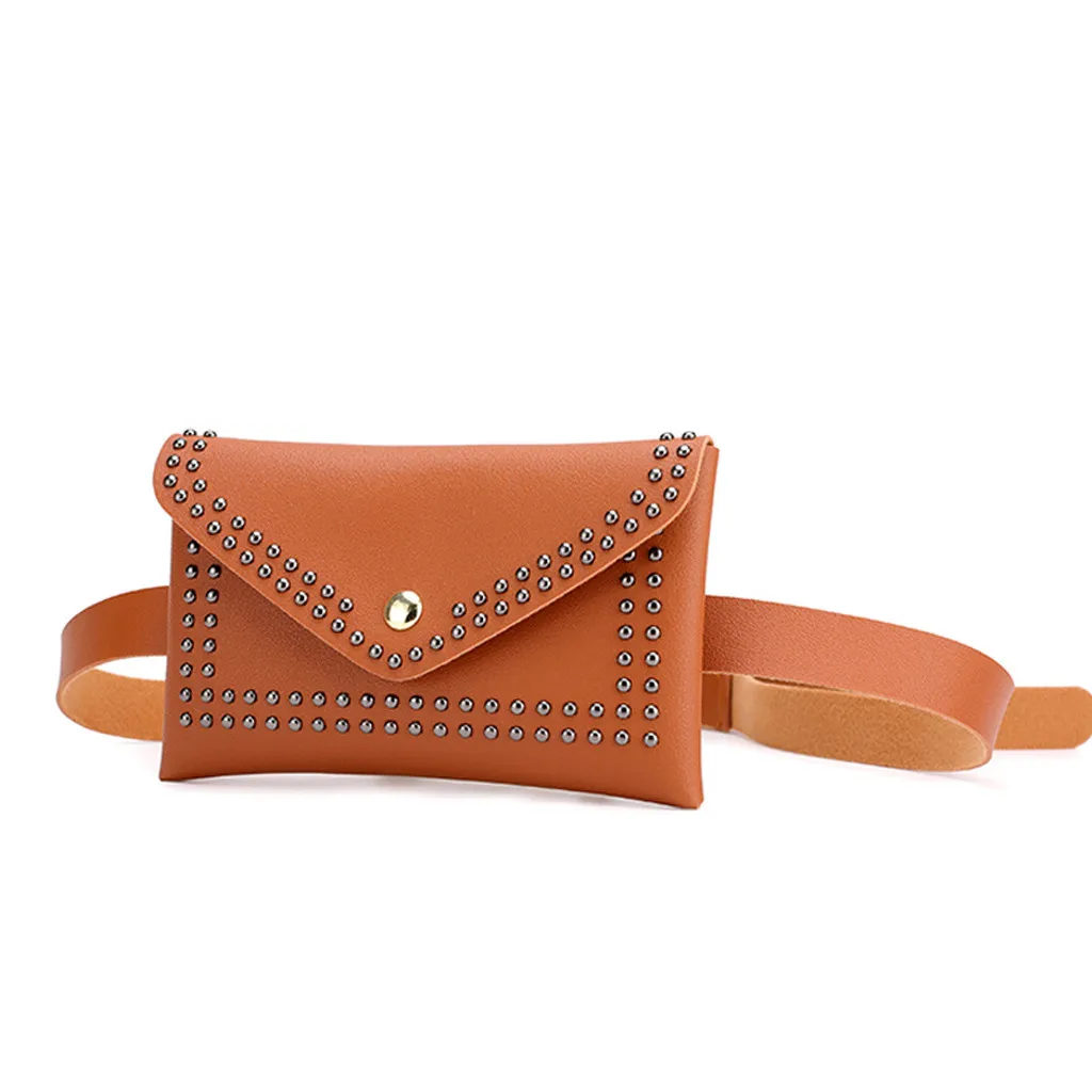 Поясная Сумка женская модная уличная сумка с заклепками и застежкой однотонная