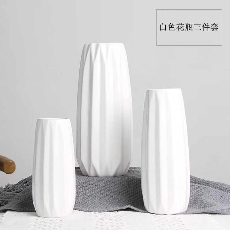 White-3 pcs Модный стиль белая/синяя/Розовая керамическая ваза для цветов креативное украшение дома Настольная Ваза изделия ручной работы креативный подарок - Цвет: White-3 pcs