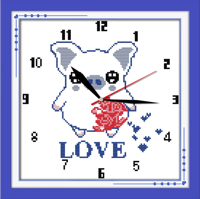 Картины с милыми часами LOVE pig напечатанные на холсте DMC 14CT 11CT китайские наборы для
