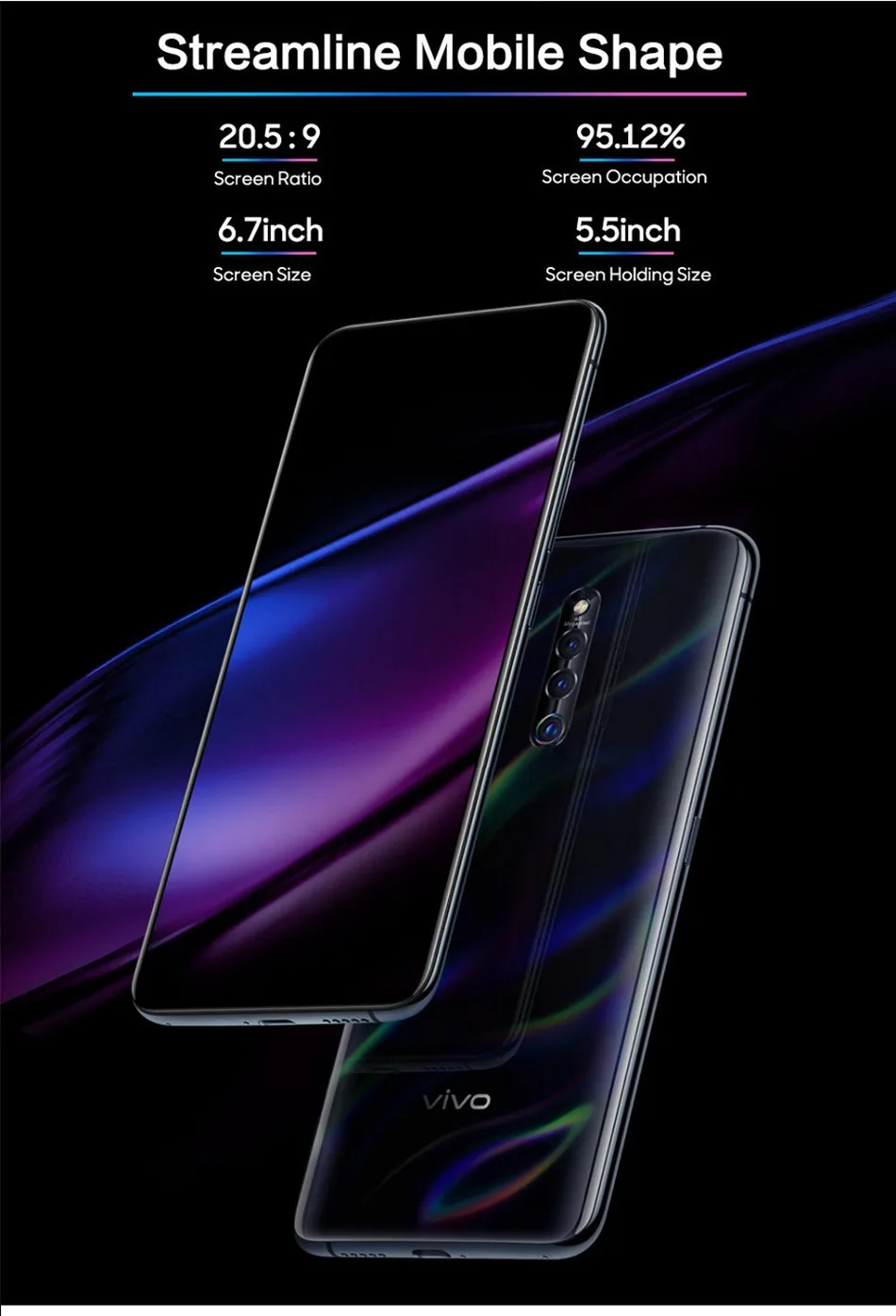 vivo X27 Pro, подъемная камера, 6. 7 дюймов, фронтальная, 32 МП, камера заднего вида, 8 ГБ, 256 ГБ, Восьмиядерный экран, отпечаток пальца, 4G, мобильный телефон