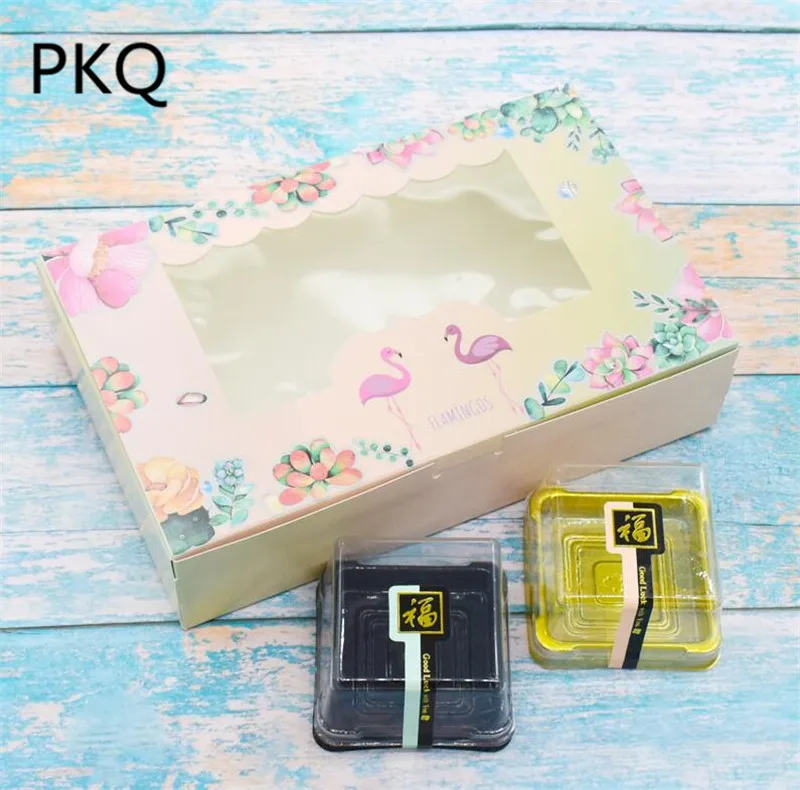 Любовь Фламинго шаблон Кекс картонная коробка с прозрачным ПВХ окном mooncake
