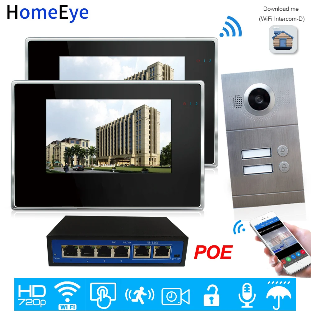 720P Wi Fi IP видеодомофон 2 квартиры система контроля допуска к двери iOS/Android Mobile APP Remote