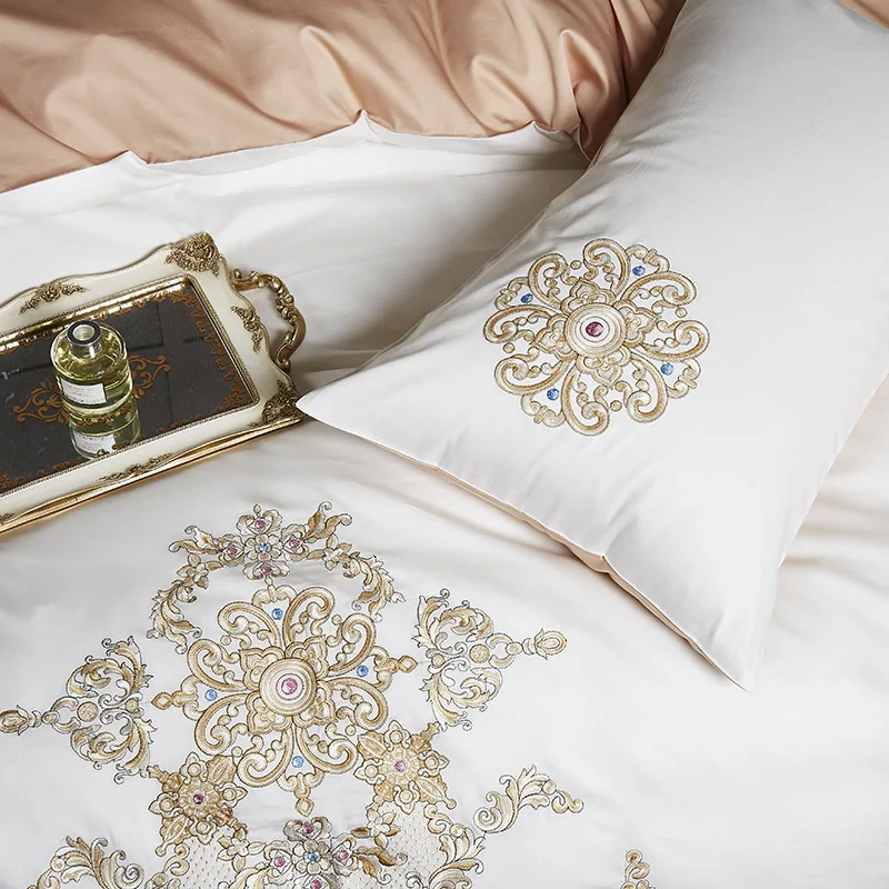 Роскошный свадебный комплект постельного белья из египетского хлопка с вышивкой