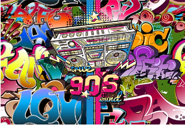 7x5FT 90's Music Band Street Graffiti Wall Cassette Record Custom Photo Backdrop Background Banner Vinyl 220cm x 150cm