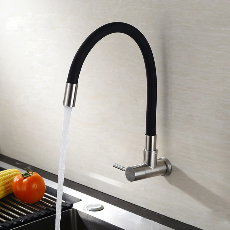 Кран для кухни с матовой поверхностью, настенный, из нержавеющей стали 304, с одной ручкой, холодный поворотный кран для воды, черный, 3 стиля.