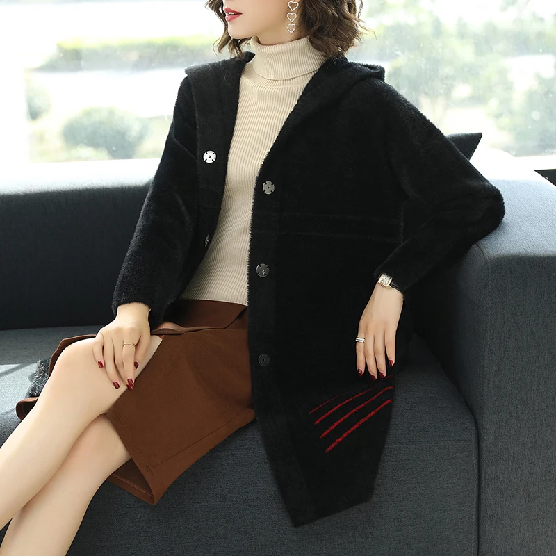 JANELUXURY Brand Women's Thicken Hooded Coat 2019 Autumn Winter New Hit Color Striped Casual Single-breasted Outerwear | Женская