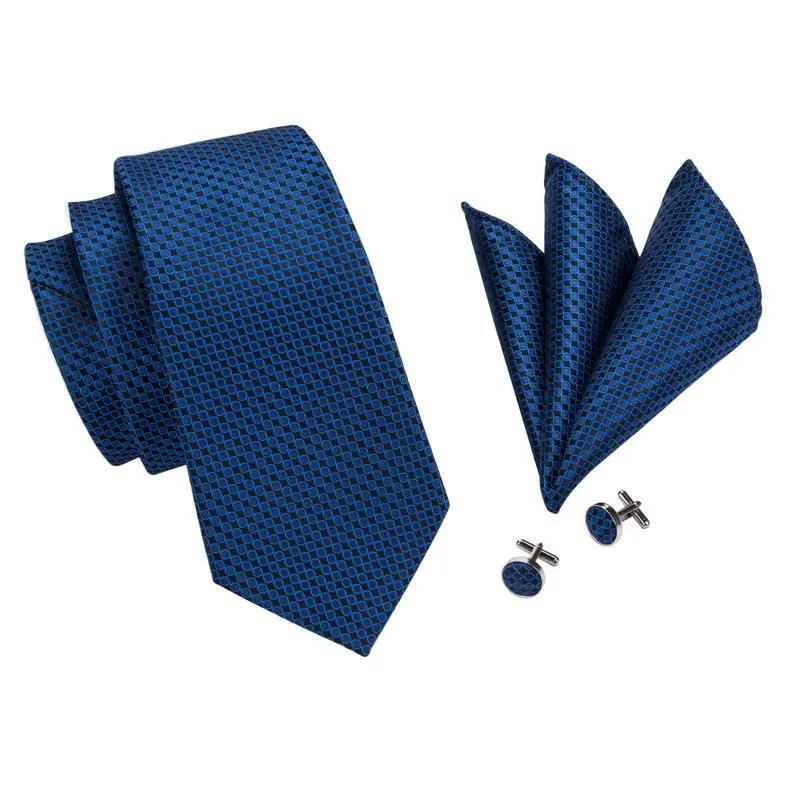 Шелковый жаккардовый мужской галстук черный Slateblue галстук Hanky запонки Набор Бизнес Галстуки для свадебной вечеринки для мужчин C-881