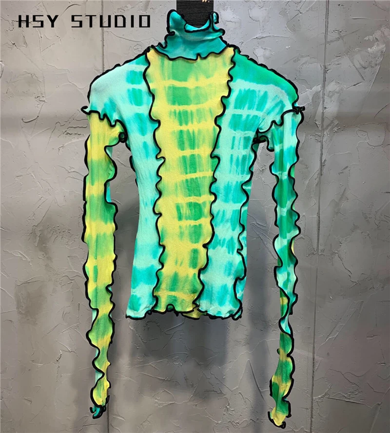 【HSY studo】2019 Осенняя Новая модная Приталенная футболка в стиле пэчворк три цвета