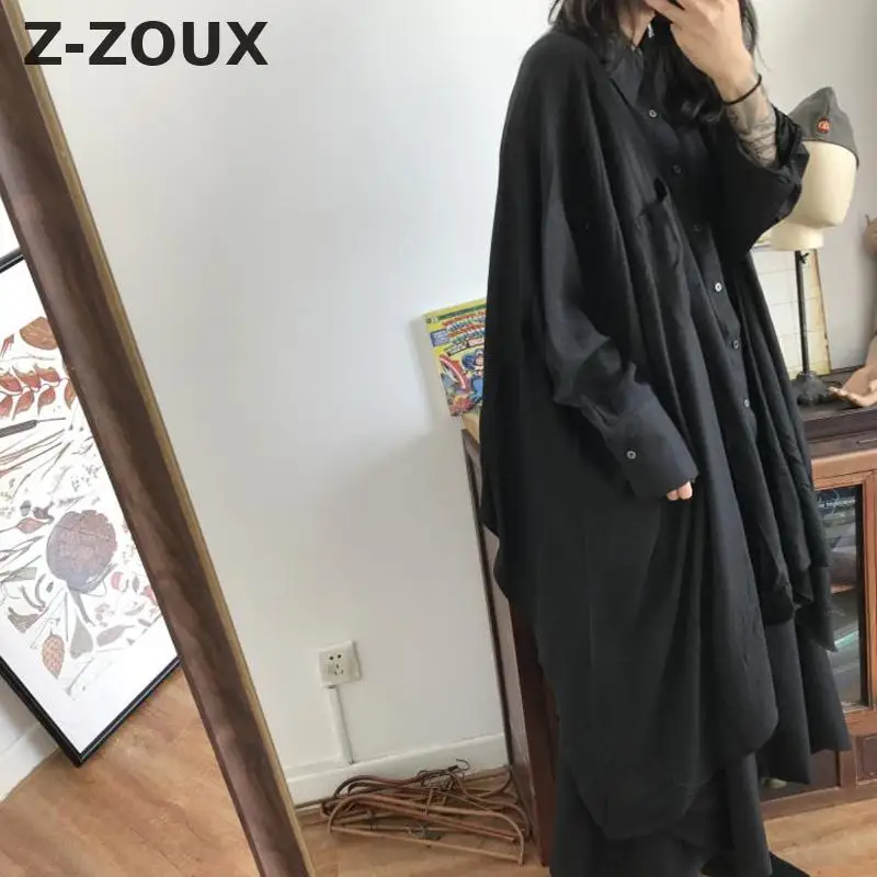 Z-ZOUX женское однобортное платье-рубашка с длинным рукавом Асимметричное Платье