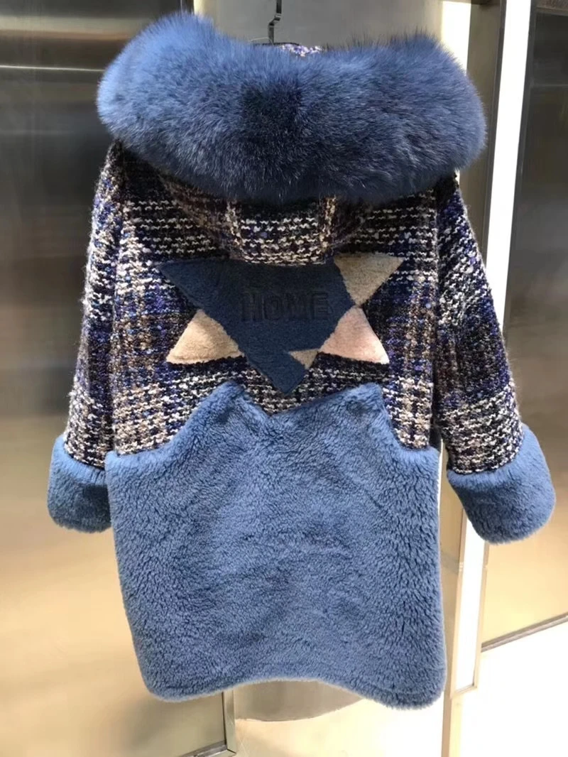 Модное шерстяное пальто abrigos mujer invierno с капюшоном, дизайнерское Женское пальто, воротник из лисьего меха, украшение, casaco feminino, шерстяное пальто