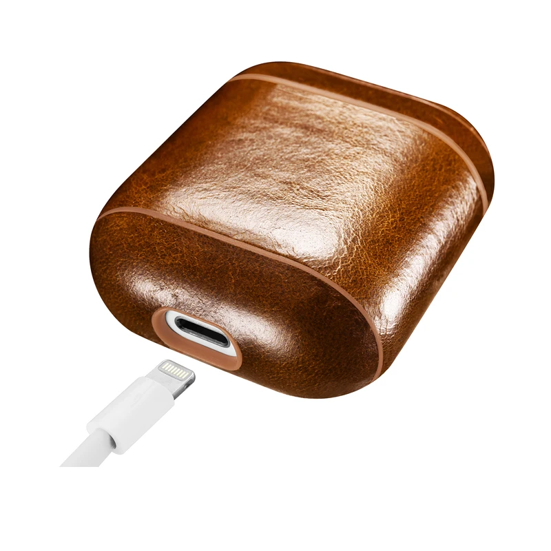 Чехол из натуральной кожи ICARER Oil Wax для Apple AirPods ретро кожаный защитный чехол |