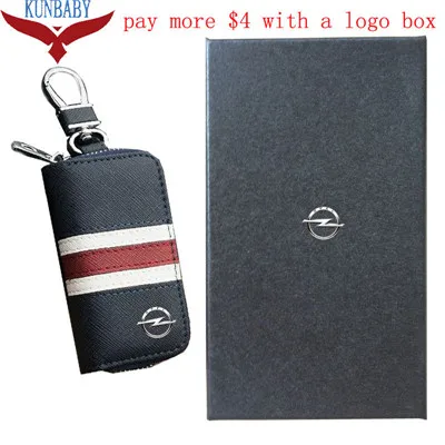 Blue with logo box KUNBABY для мужчин/женщин, новая модная сумка для ключей от машины, брелок для ключей, чехол, держатель из коровьей кожи, кошелек для ключей для Opel - Название цвета: Blue with logo box