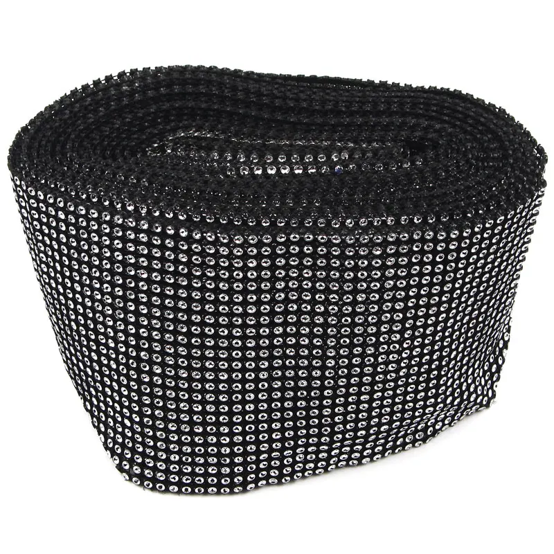10 Ярдов 24 Строк Черный + Серебро Пластиковая Сетка Горный Хрусталь Планки Шить