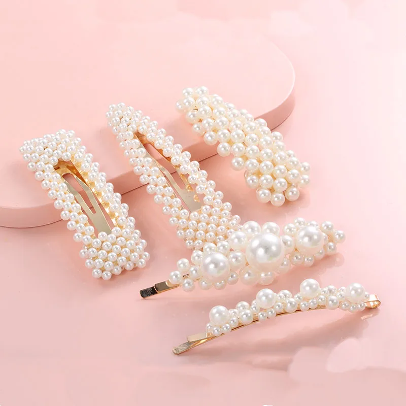 Fashion handmade Gold Color 1PC Pearl Imitation Hair Clip Snap Barrette Stick Hairpin Styling Accessories For Women Girls | Украшения и