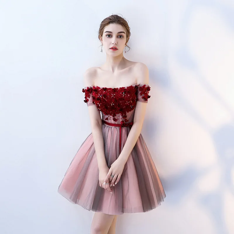 Сладкий с плеча ретро цветочные BeadsLace Robe de Cocktail открытая спина Кристальный Тюль коктейльные мини-платья Короткое платье для вечеринок