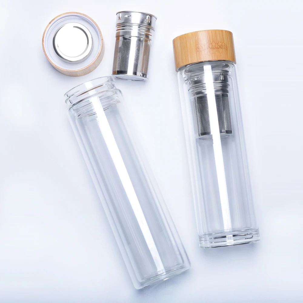 500 мл крышки из бамбука BPA бесплатно стеклянная бутылка для воды с infuser|Другие