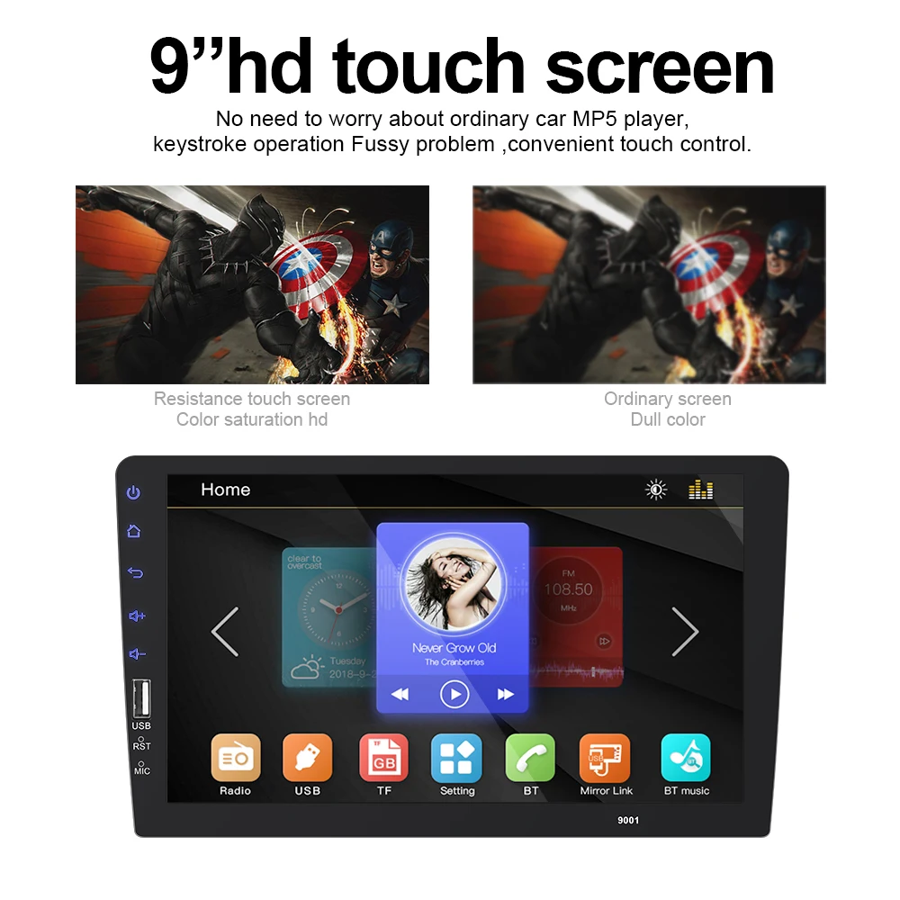 Mirror link Android Auto Car radio 9 inch Touch Screen Bluetooth Steering Wheel Control MP5 Player One Din Autoradio