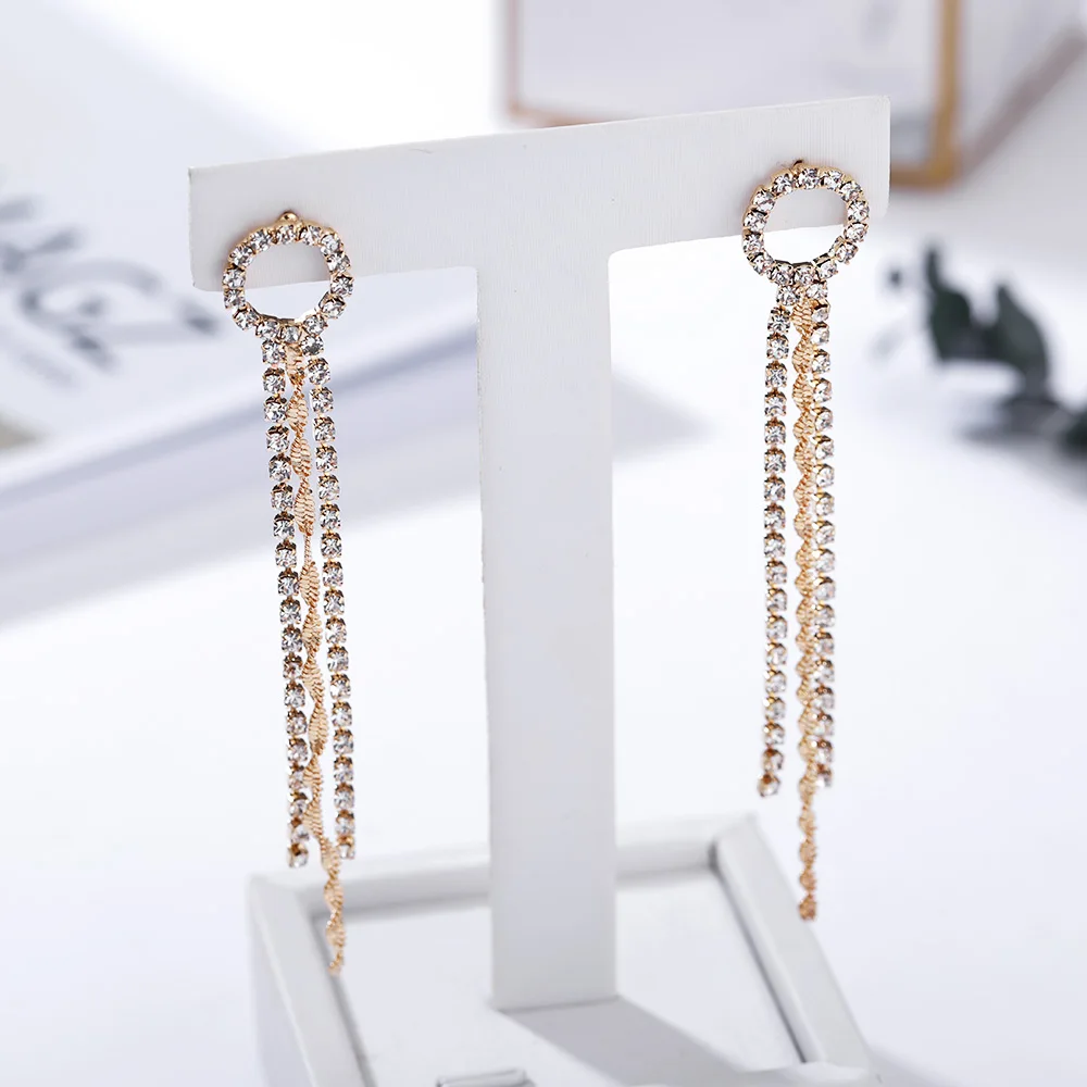 Новые модные висячие серьги HanCheng на цепочке со стразами и кисточками круглые для