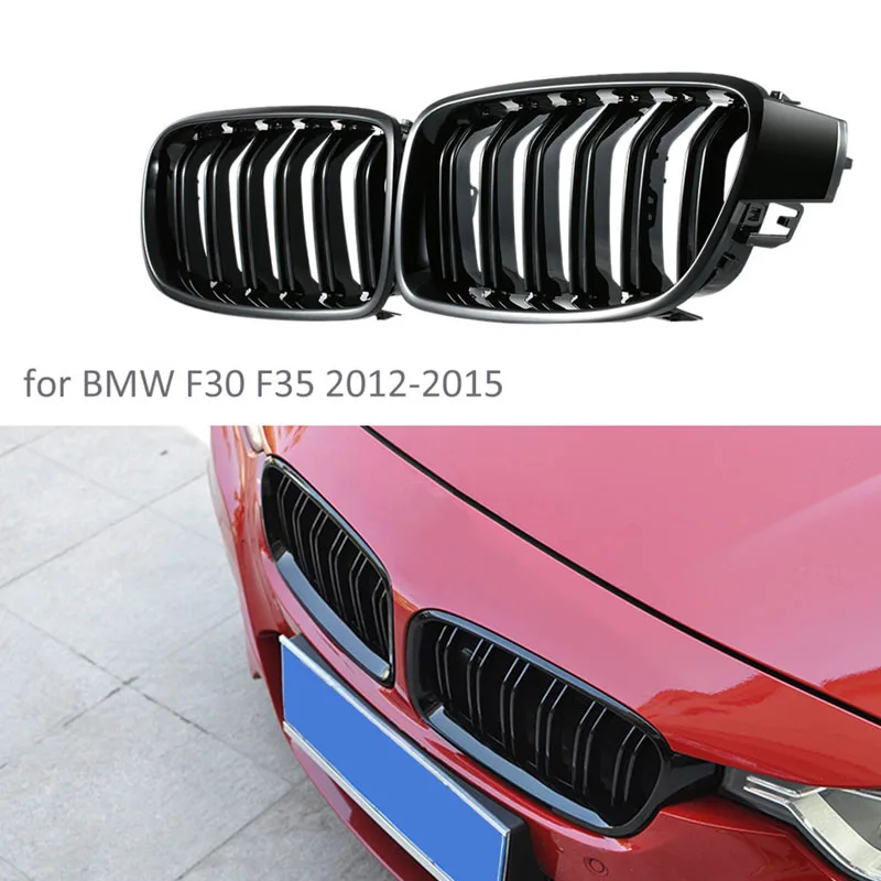 Для BMW 3 серии F30 2012 глянцевая черная передняя ножная решетка двойная планка стиль