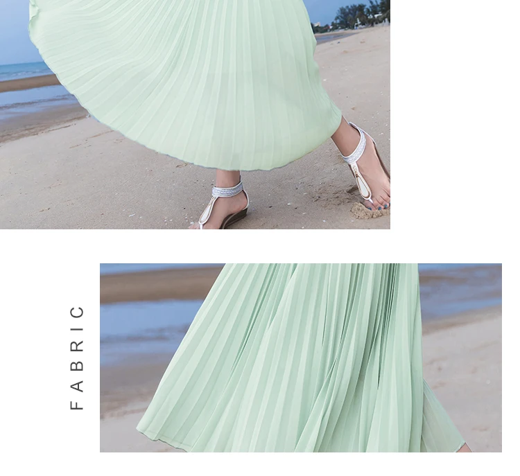 Summer Long Skirts Womens High Waist Vintage Boho Pleated Skirts Solid Color Chiffon Beach Maxi Skirt For Women Saia Faldas
