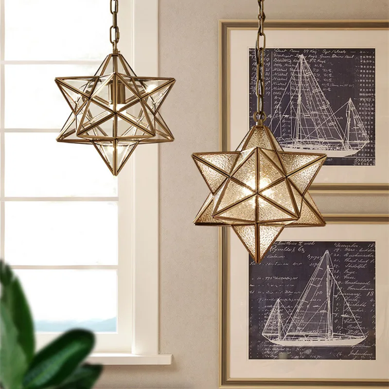 Modern Loft Art Star Glass Pendant Lights Creative Retro Bronze Warm Study Bars Cafe Aisle Led Hanging Light Fixtures | Лампы и
