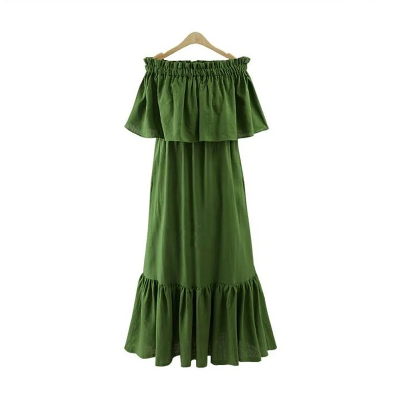 

Long Ruffles Loose Long Off Women Evening Party Shoulder Dress One line two-piece Ruffle side long dress Size M-3XL