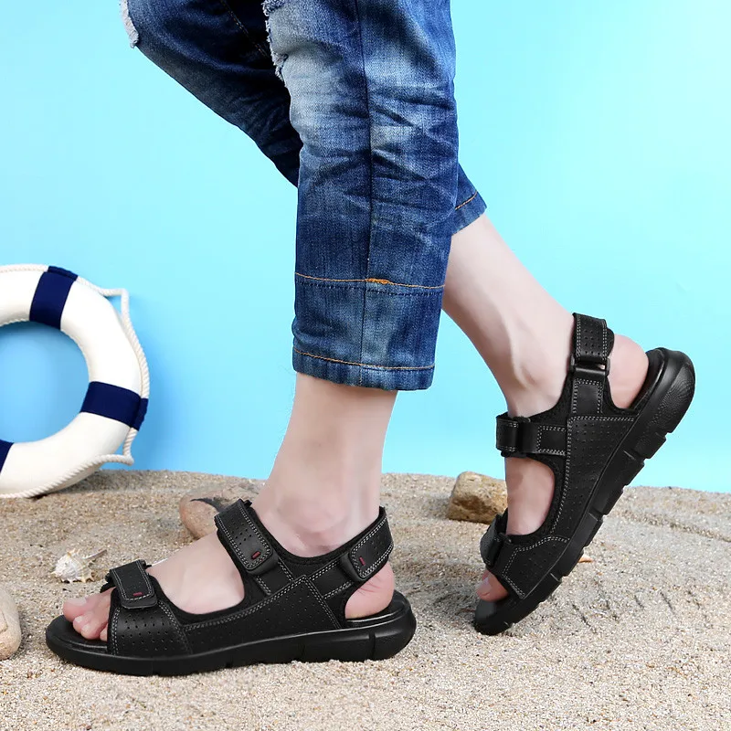 Классические мужские сандалии летние туфли из натуральной кожи большие размеры