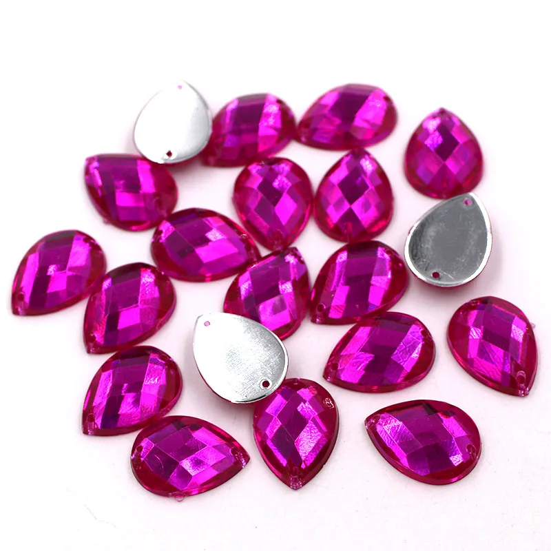 Rose red 50 шт. 8X13/10X14/13X18/18X25 мм Каплевидная форма Высокое качество Акриловые пришивные стразы с отверстиями diy/аксессуары для одежды - Цвет: Rose red