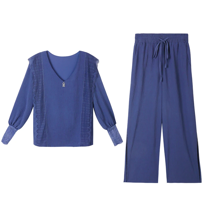 Осень шифон комплект из 2 частей Для женщин кружева Packwork Conjunto Feminino эластичный