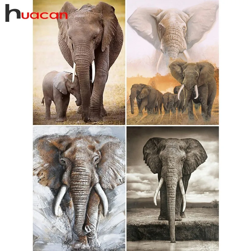Алмазная картина Huacan Elephant, полная квадратная Алмазная вышивка, распродажа, животные, сделай сам, вышивка крестиком, стразы, мозаика, подарок