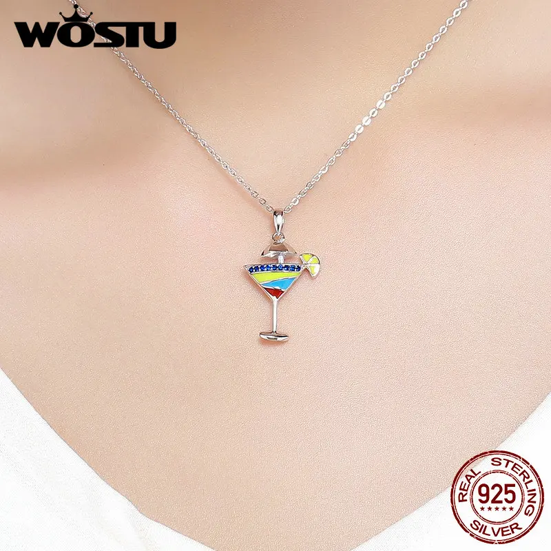 WOSTU 2019 Летний стиль 925 пробы серебро холодный напиток чашка кулон Цепочки и