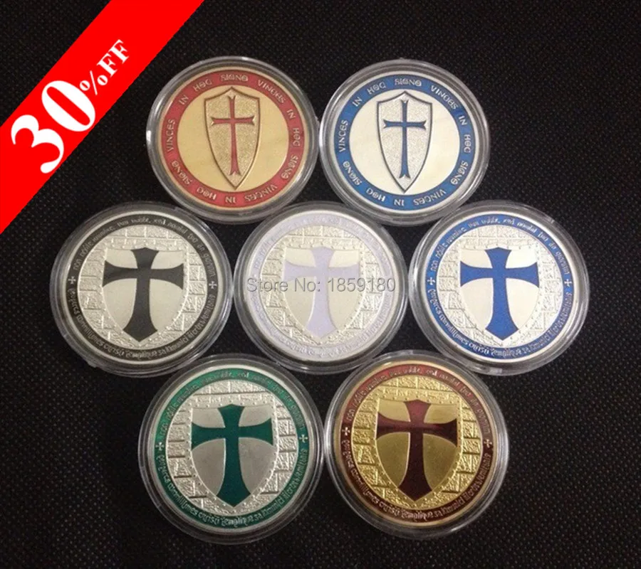 

Mix 7 pcs/lot wholesale metal craft Europe knights templar cross set of 7 silver/gold plated coins Free Shipping