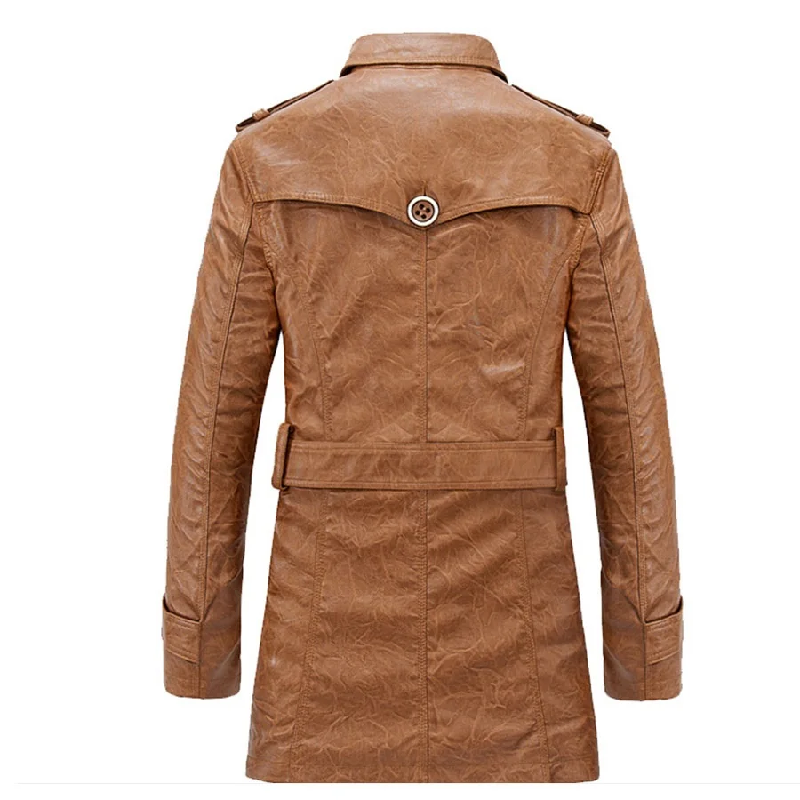 Бренд моды длинный кожаный куртка пальто мужское ПУ Для мужчин S кожаная флис