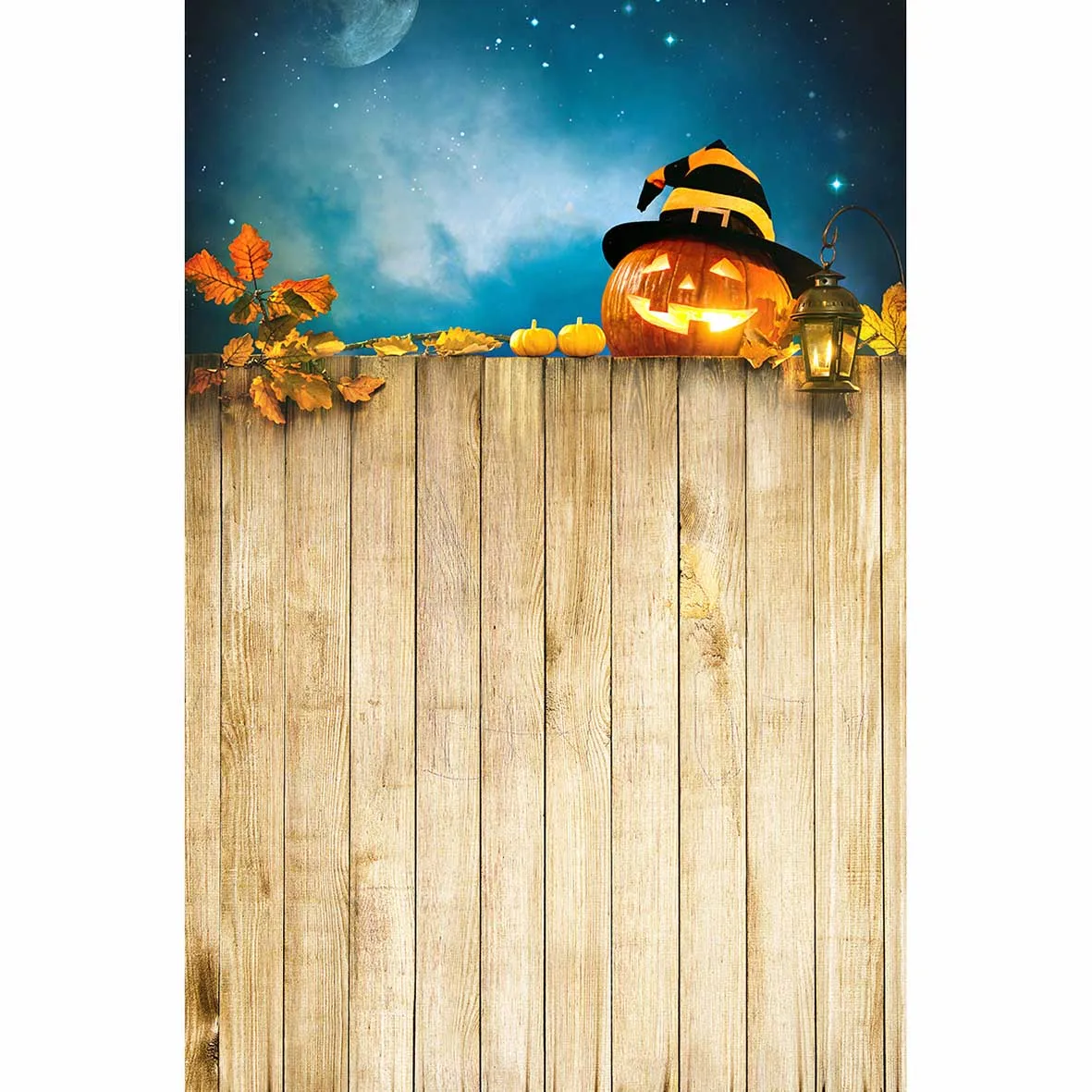 Allenjoy Фото фоны деревянная доска листья фонарь ночное небо Тыква винил фотосессия