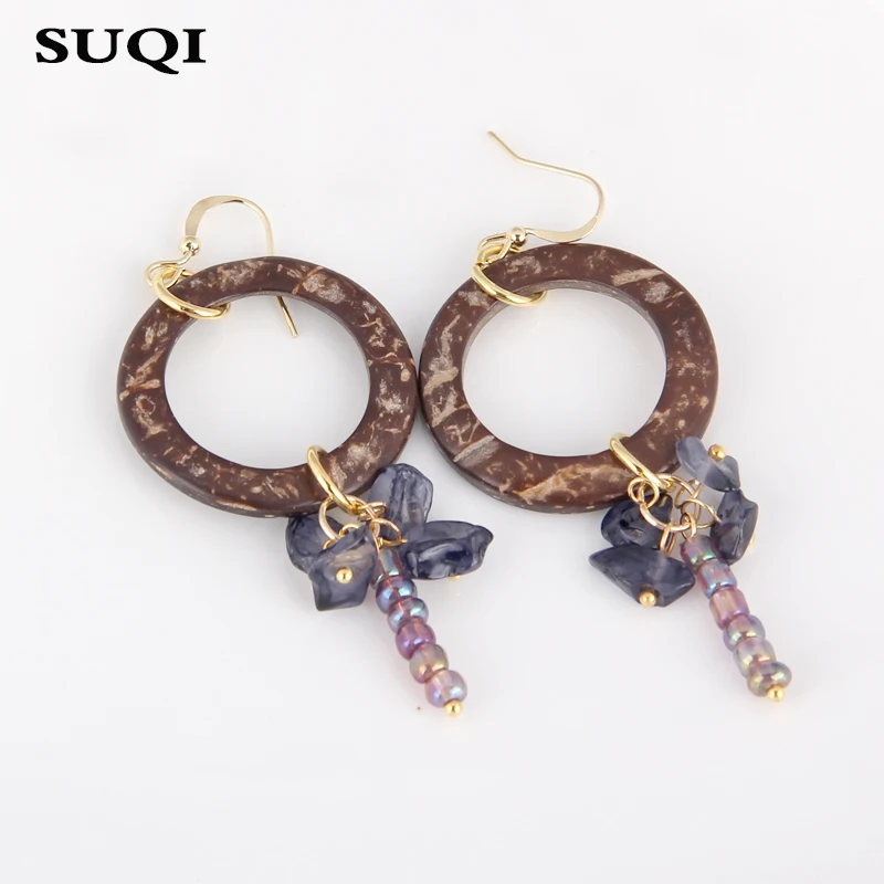 SUQI женские серьги из нержавеющей стали с кокосовой скорлупой корейские модные