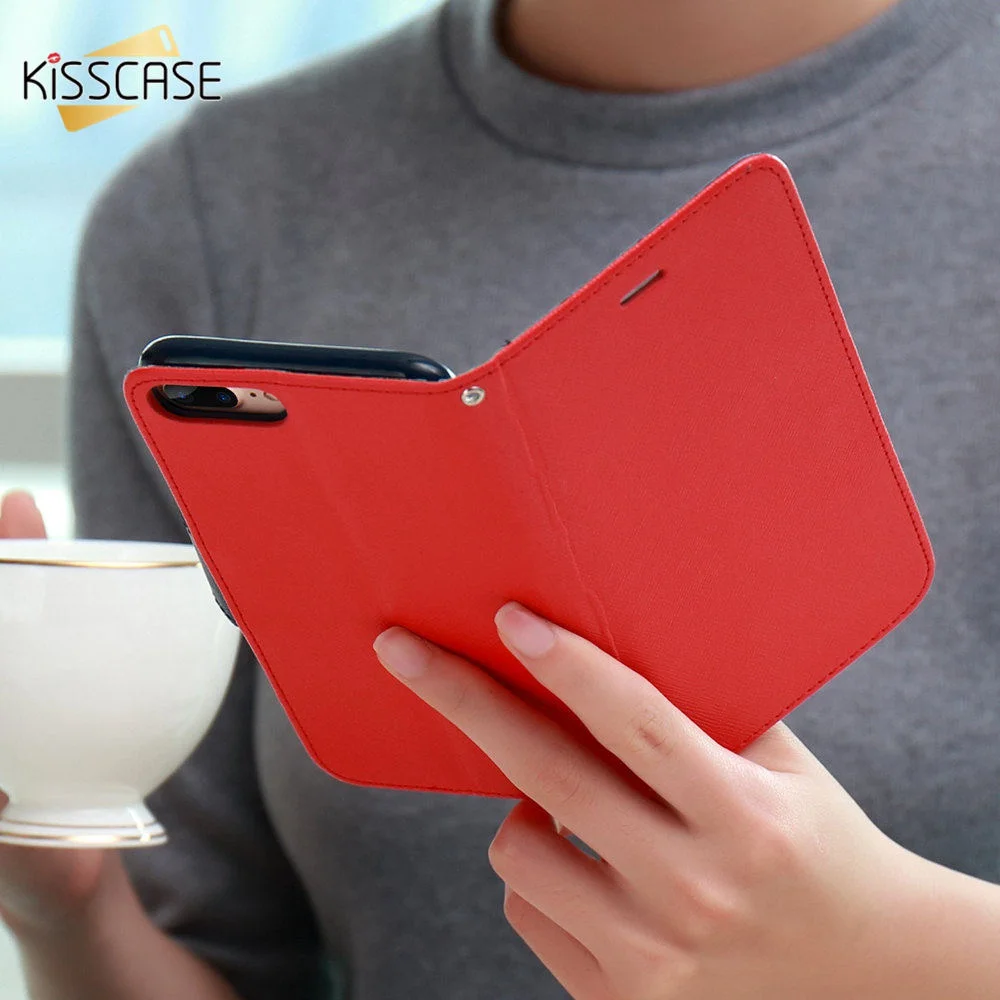 New Kisscase Магнитная Флип кожаный чехол для iPhone X 8 7 6 S Plus 5 5S кошелек Чехол держатель