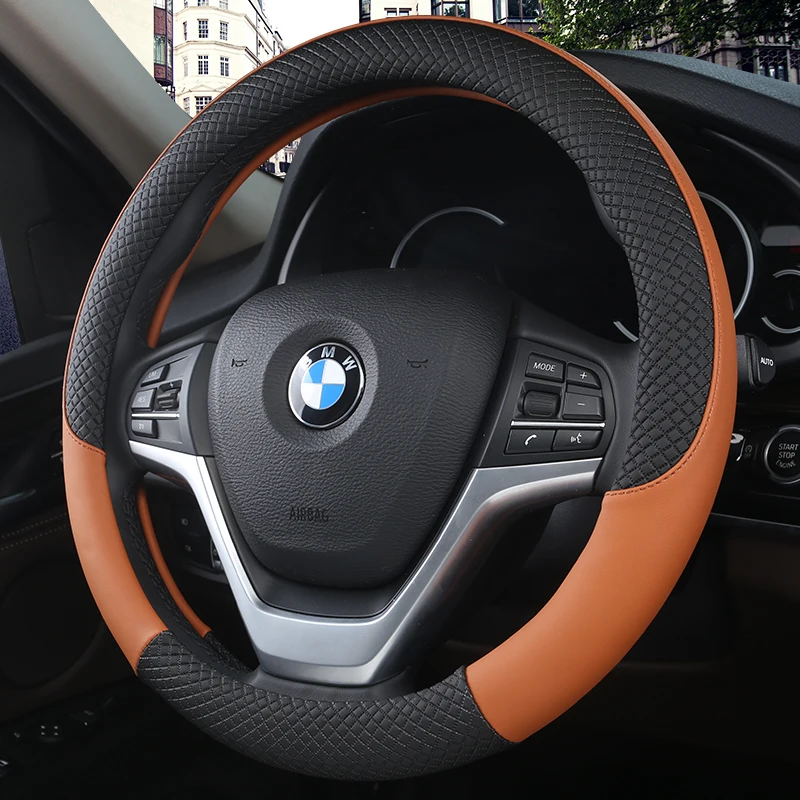 

Universal Car PU Leather Steering-Wheel Covers Anti-slip Skidproof Durable 38CM/15" Dynamic Fibre Handmade Steering Wheel Cover