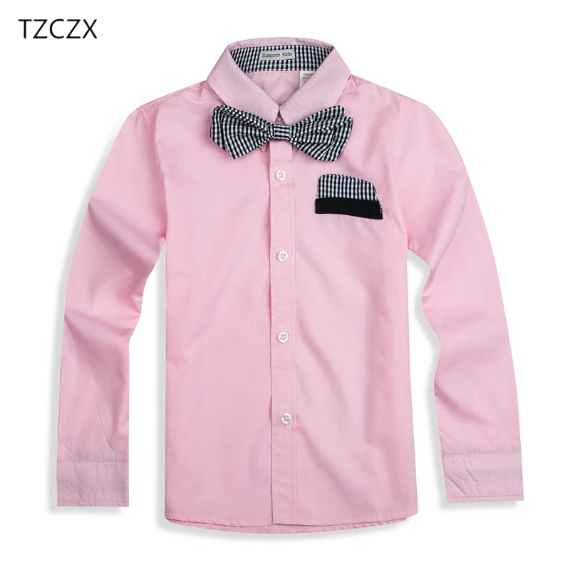 TZCZX-2225, новые модные детские рубашки для мальчиков, хлопок, с галстуком, для 3-8 лет, Детские рубашки, одежда - Цвет: Pink