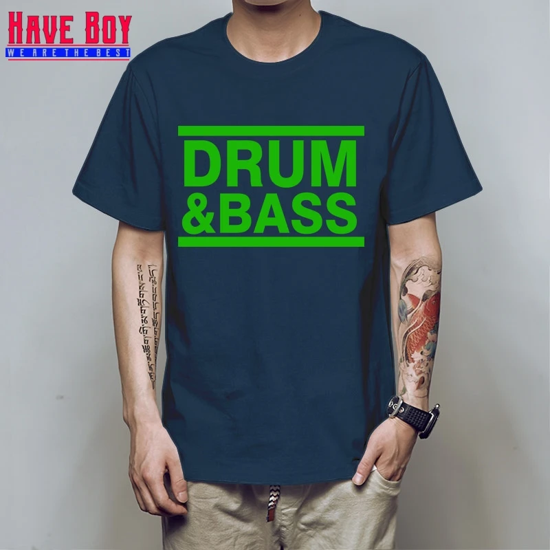 navy green У мальчиков Музыкальный барабан N бас ДНБ Run DMC письмо Для мужчин s футболка в стиле «хип-хоп» T рубашки мужские хлопковые короткий рукав футболка с короткими рукавами HB295 - Цвет: navy green