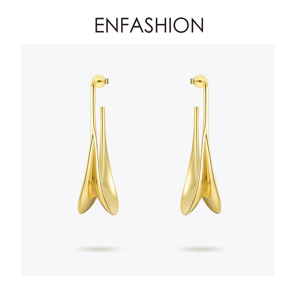 ENFASHION, металлические висячие серьги в виде лепестков для женщин, золотой цвет, массивные длинные висячие серьги в виде листьев, модные ювелирные изделия Oorbellen E1050