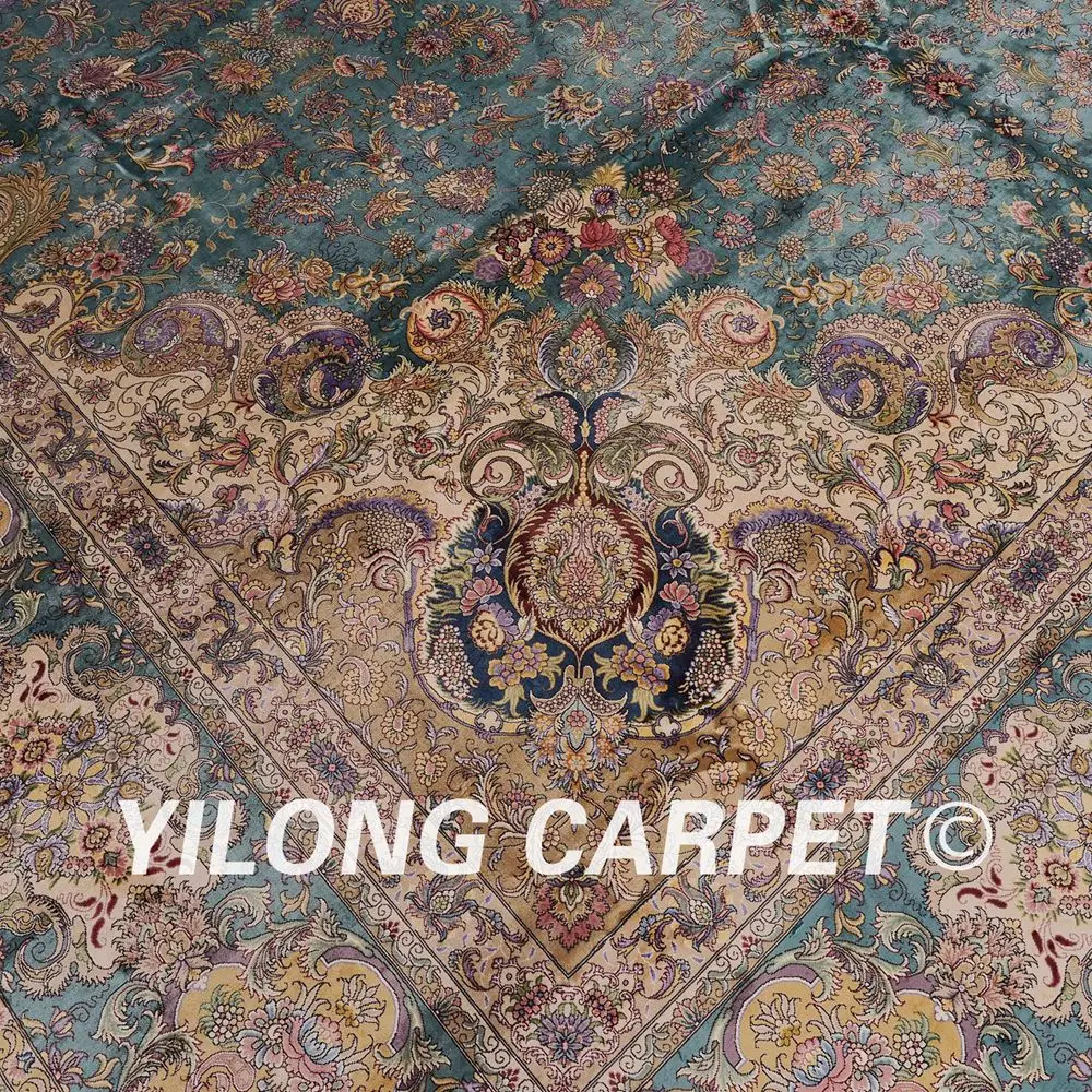 Yilong 12'x18' персидский традиционный дизайн синий цвет Популярный Домашний Декор простые шелковые ковры(YWX001A12x18