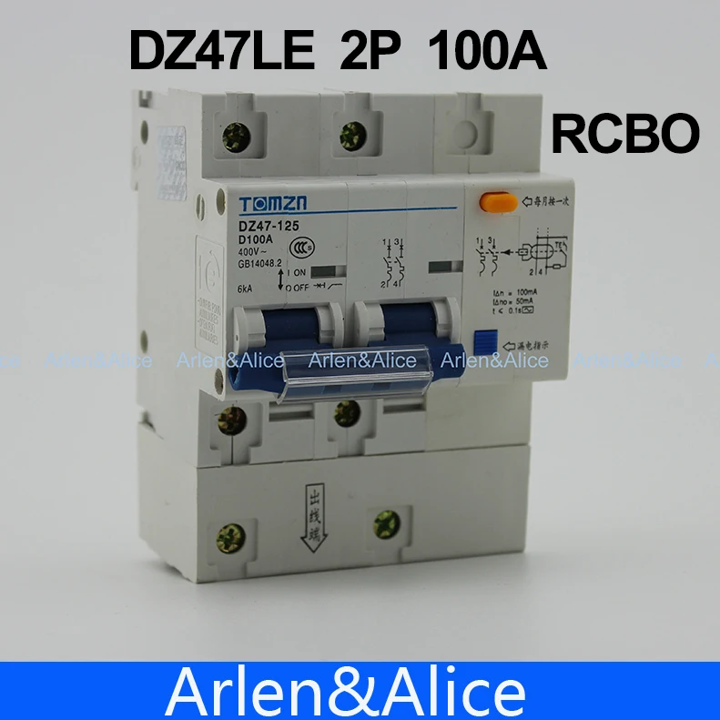 Автоматический выключатель остаточного тока DZ47LE 2P 100A D Тип 400 В ~ 50 Гц/60 Гц с