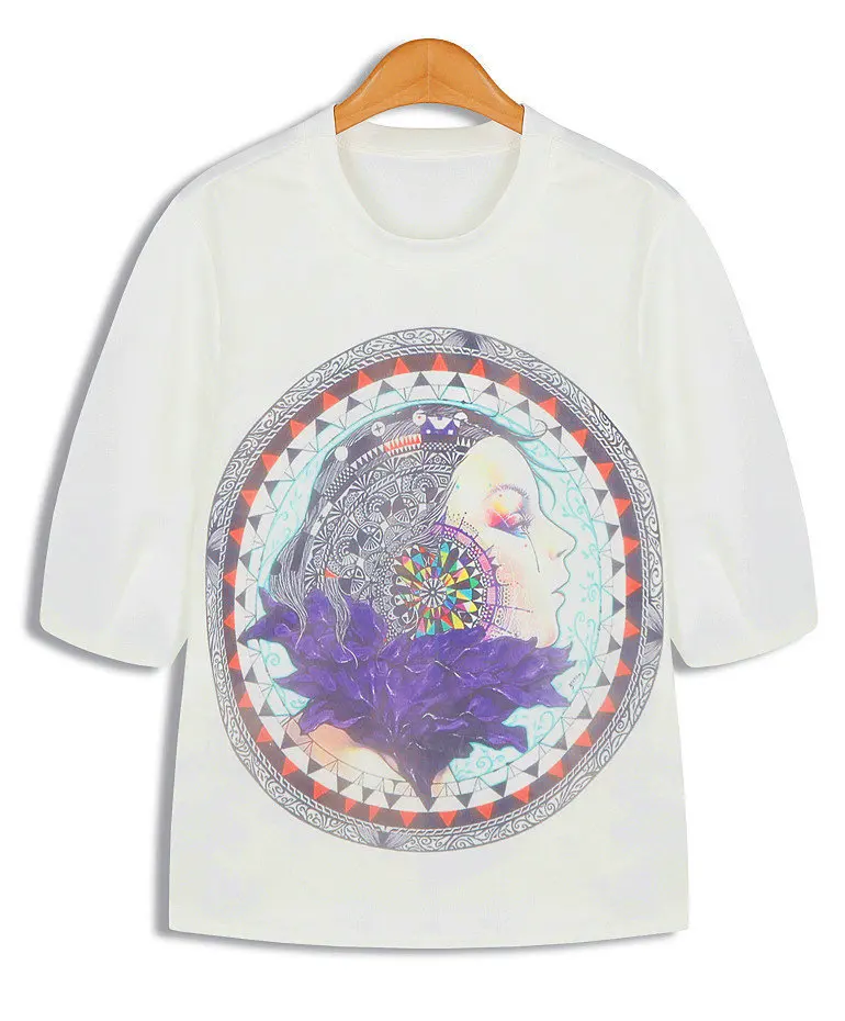 

Женская футболка с принтом органзы, Повседневная Свободная футболка с рукавом до локтя, 2017, весна-осень 530