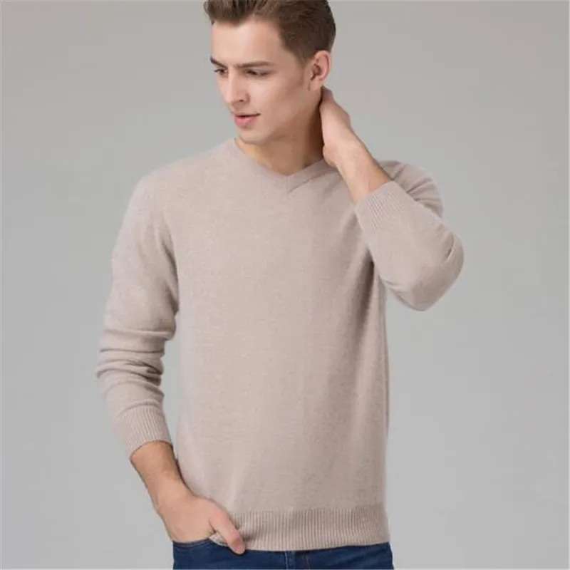 

Мужской свитер, 100% чистый кашемир, вязаный зимний теплый пуловер, v-образный вырез, длинный рукав, стандартный свитер, мужской джемпер, 8 видо...