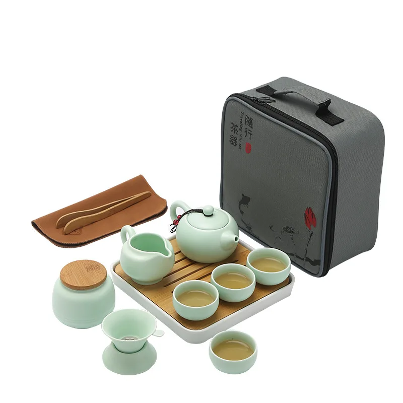 

[1 Teapot + 4 Cups] Portable Chinese Kung Fu Tea Set Ceramic Gaiwan tea cups Outdoor Travel tea set with Tea Tray Fast Post