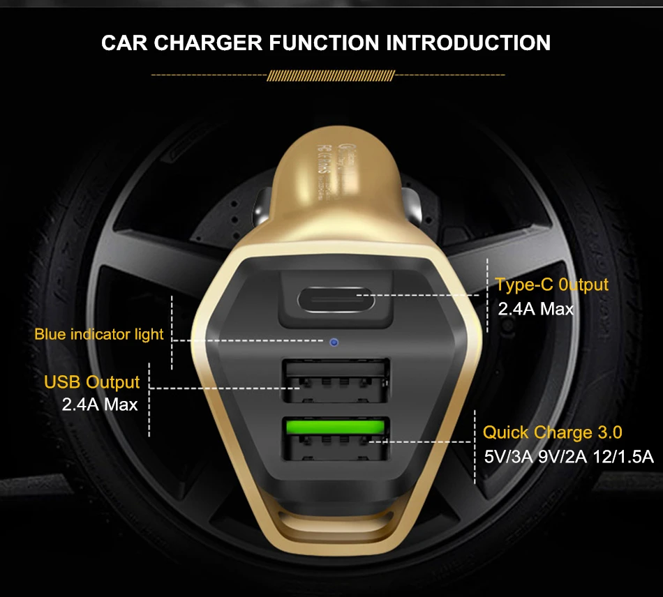 Amstar 33 Вт 3USB Быстрая зарядка QC 3,0 Автомобильное зарядное устройство для iPhone 11 X XS usb type-C мобильный телефон быстрое зарядное устройство автомобильное зарядное устройство для samsung
