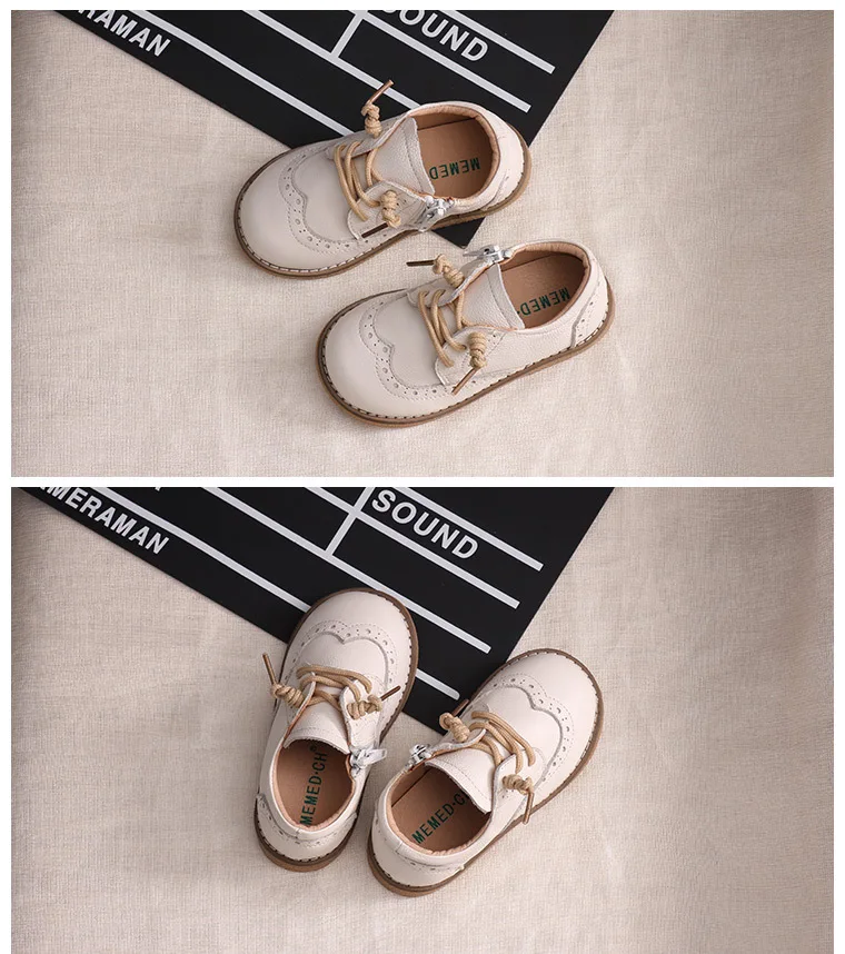 Baby Toddler Boy Girl Genuine Leather Oxfords Leather Shoes Little Kid Lace Up Children Fashion England Black Formal Dress Shoes