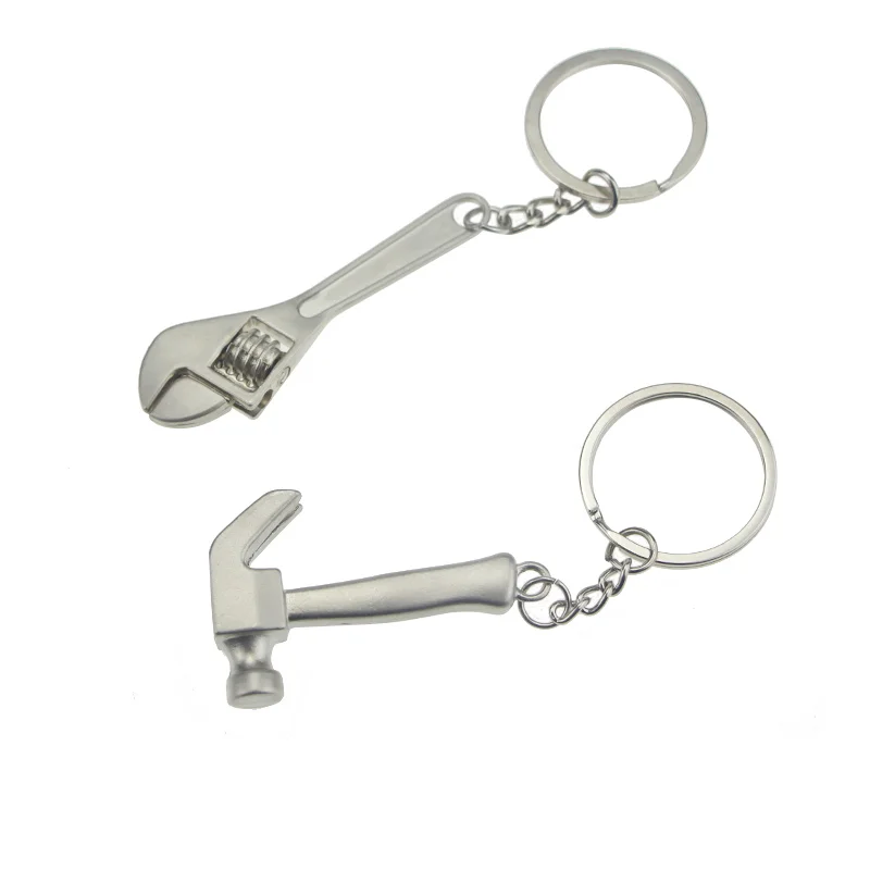 

UANME 2 Pcs Funny Mini Metal Hammer And Wrench Adjustable Tool Car Keyring Creative Metal Keychain Personality