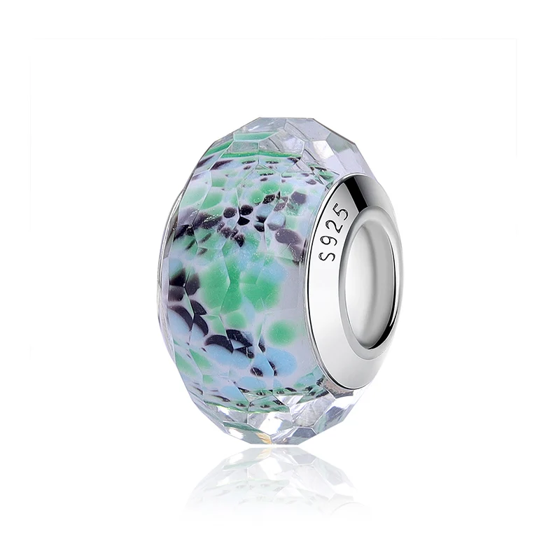 Fit Pandora браслет Серебро 925 пробы талисманы сердце Микки из муранского стекла с изображением цветка бусины для женщин Diy ювелирные изделия - Цвет: Facted Purple Green