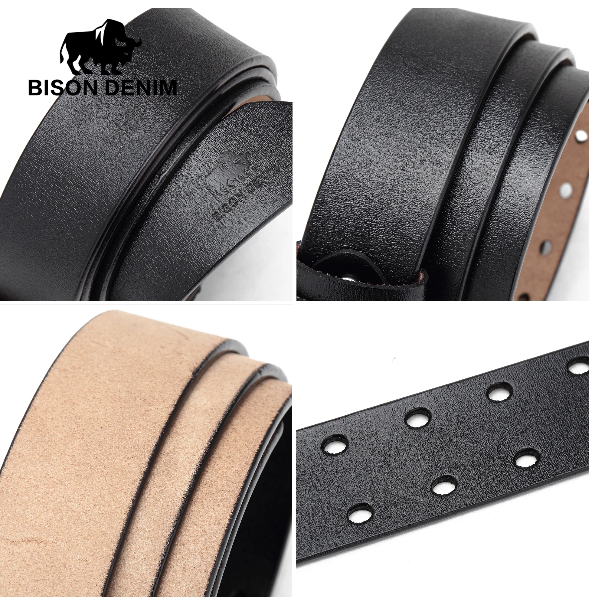 Мужской ремень из натуральной кожи BISON DENIM Черный винтажный кожаный пояс с